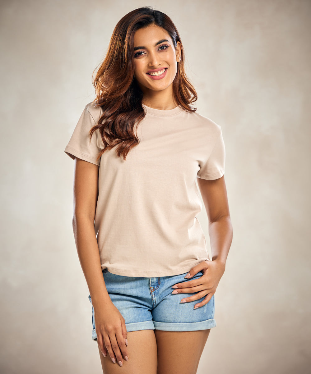 Beige Crew Neck T Shirt