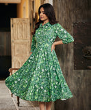 Wild Green Leave Printed Shirt Dress