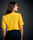 Notched Neck Yellow Blouse