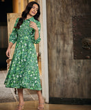 Wild Green Leave Printed Shirt Dress