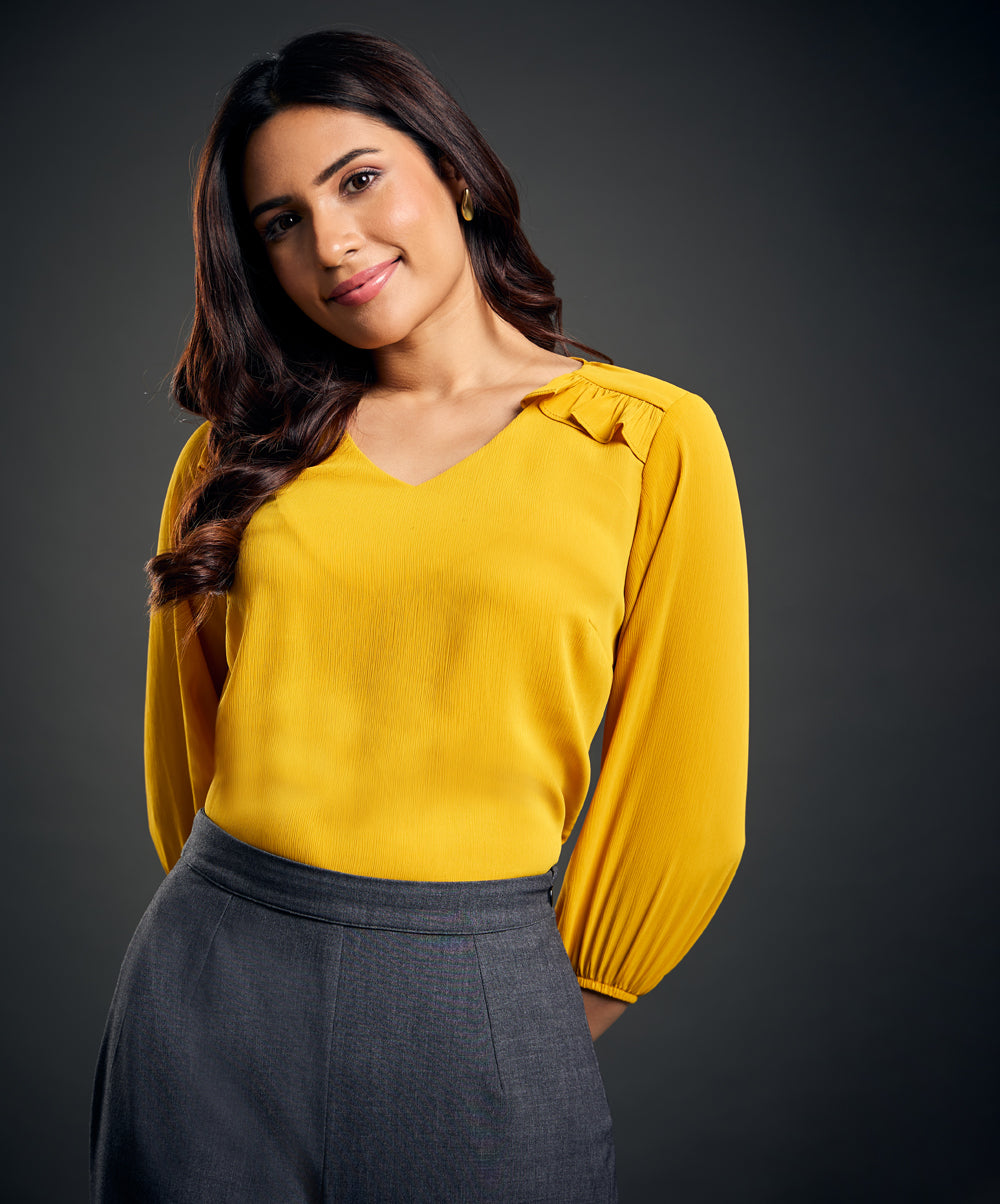 York Frilled Long Sleeve Yellow Top