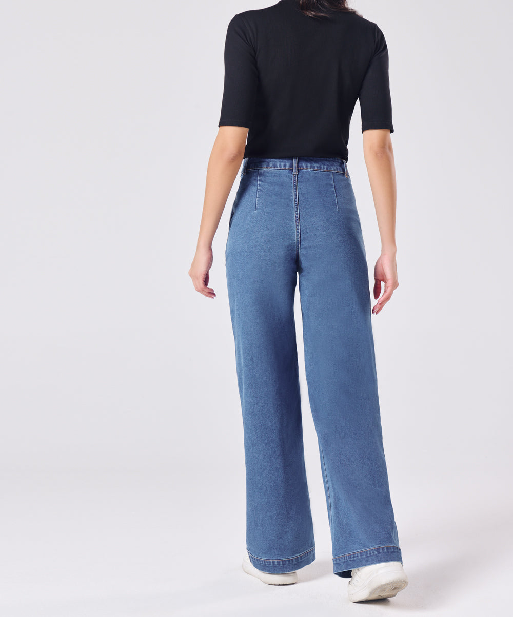 Flared Leg Mid Wash High Rise Jean