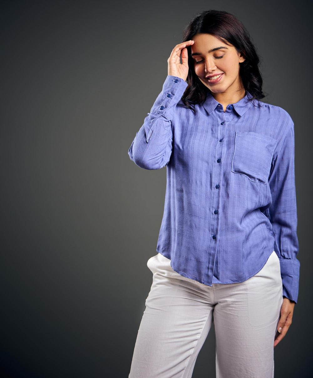 Solid Blue Long Sleeve Comfy Shirt