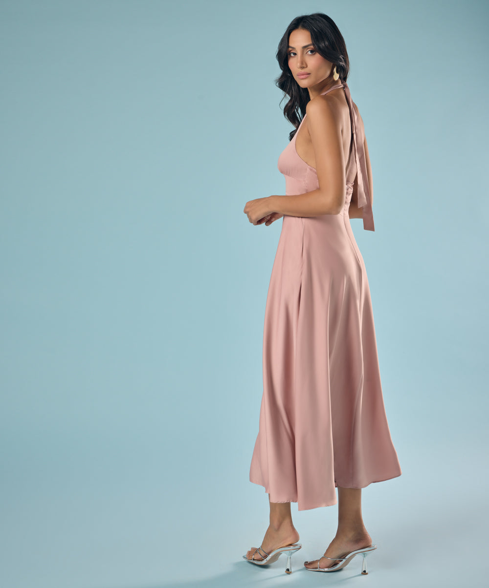 Deep Vneck Satin Solid Dress