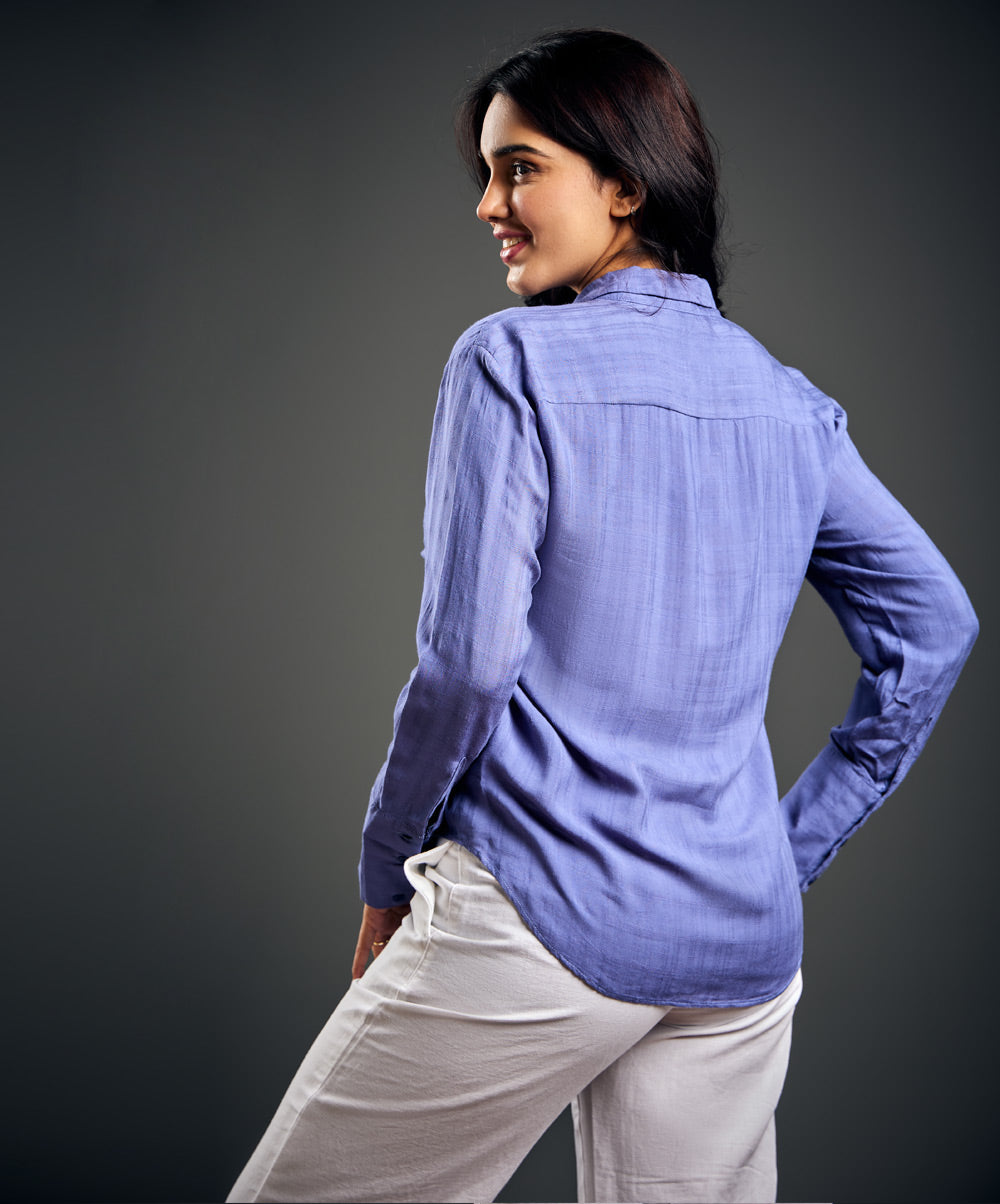 Solid Blue Long Sleeve Comfy Shirt