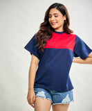 Blue And Red Detailed Oversized Tshirt