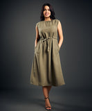Brown Linen Midu Dress