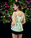 Waist Tie Chiffon Peplum Floral Top