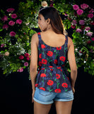 Waist Tie Chiffon Peplum Rose Top