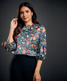 Half Puffed Sleeve Satin Printed Top