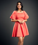 Puffed Sleeve Linen Mini Dress