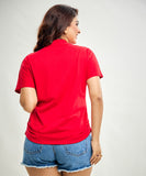 Side Gathered Crew Neck Tshirt - Red