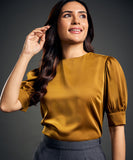 Satin Puffed Sleeve Golden Brown Top