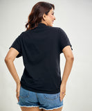 Side Gathered Crew Neck Tshirt- Black