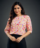 Half Sleeve Printed Chiffon Peach Top