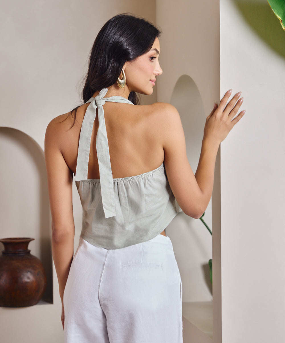 Halter Vneck Linen Top