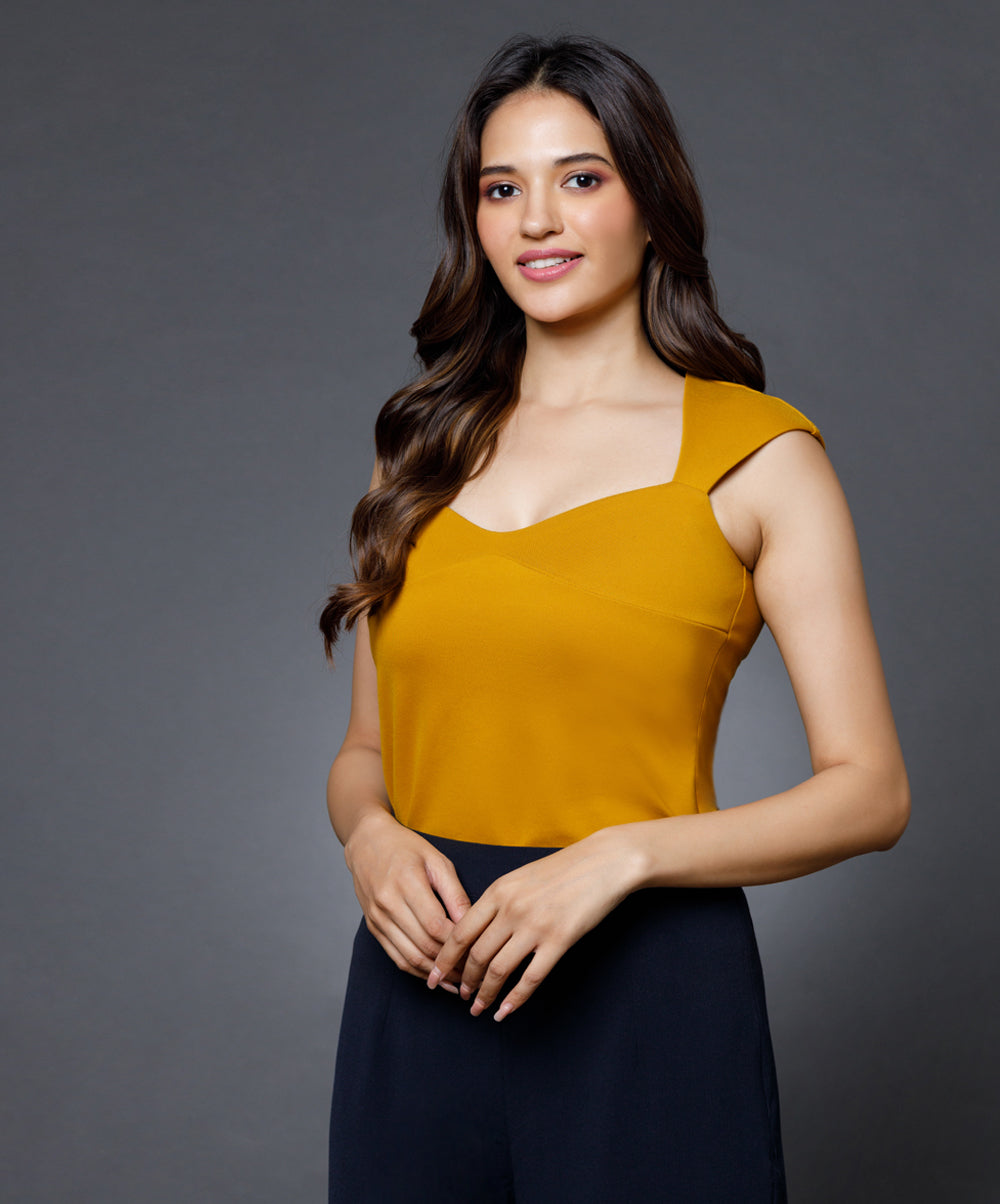 Yellow Sweetheart Neck Top