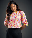 Half Sleeve Printed Chiffon Peach Top