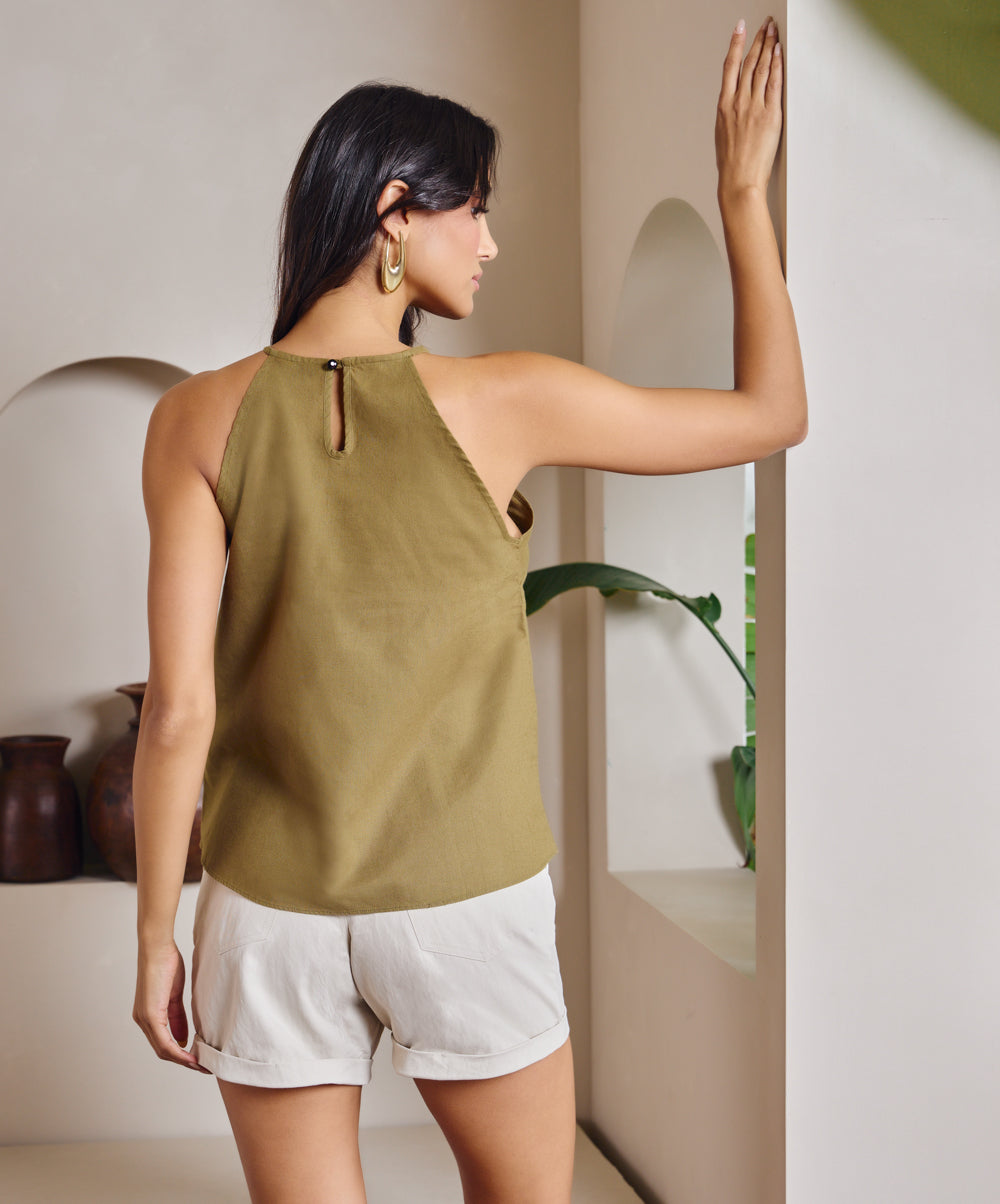 Halter Neck Linen olive Top