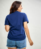 Side Gathered Crew Neck Tshirt- Navy Blue