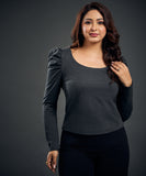 Long Puff Sleeve Grey Ponte Top