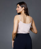 Vneck Satin Cami Top With The Straps-Beige