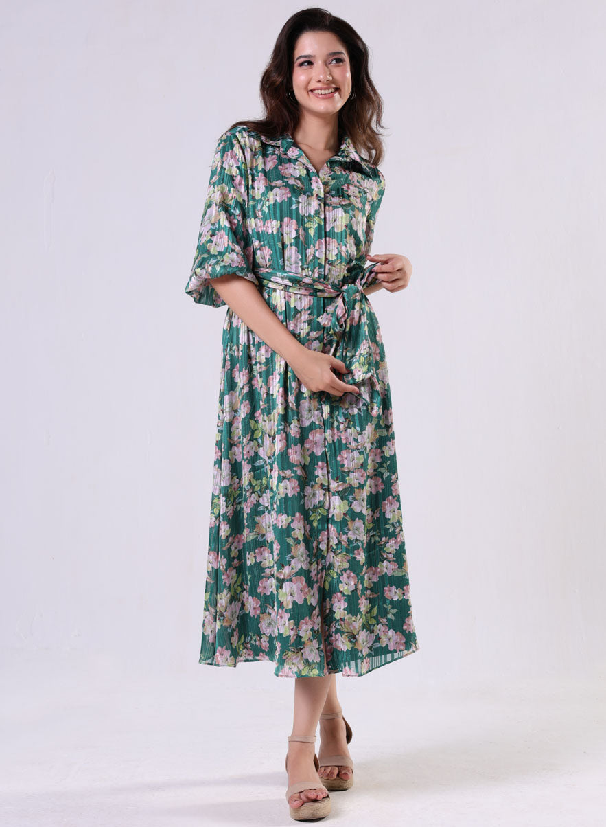 Front Buttoned Printed Dress