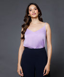 Vneck Satin Cami Top With The Straps-Lavender