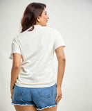 Side Gathered Crew Neck TShirt -White