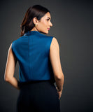 High Cowl Neck Blue Top