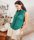 High Low Sleeveless Cotton Green Top