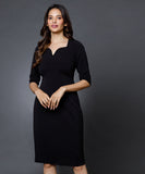 Sweetheart Neckline Sleeved Black Dress