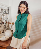 High Low Sleeveless Cotton Green Top