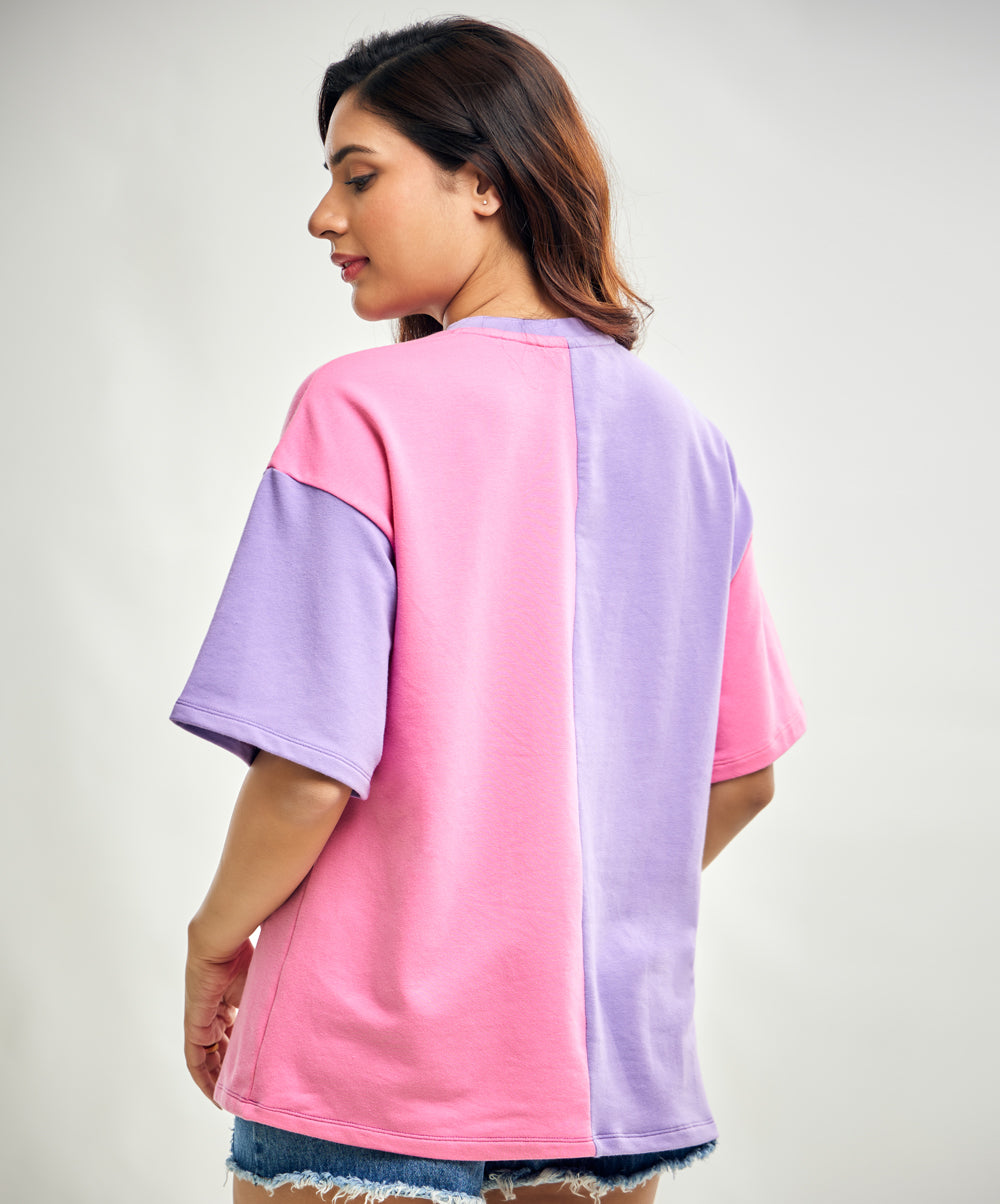 Purple And Pink Oversized Mid Contrast Tshirt