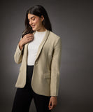 Long Sleeve Formal Blazer With Pockets-Beige