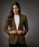 Long Sleeve Formal Blazer With Pockets-Brown