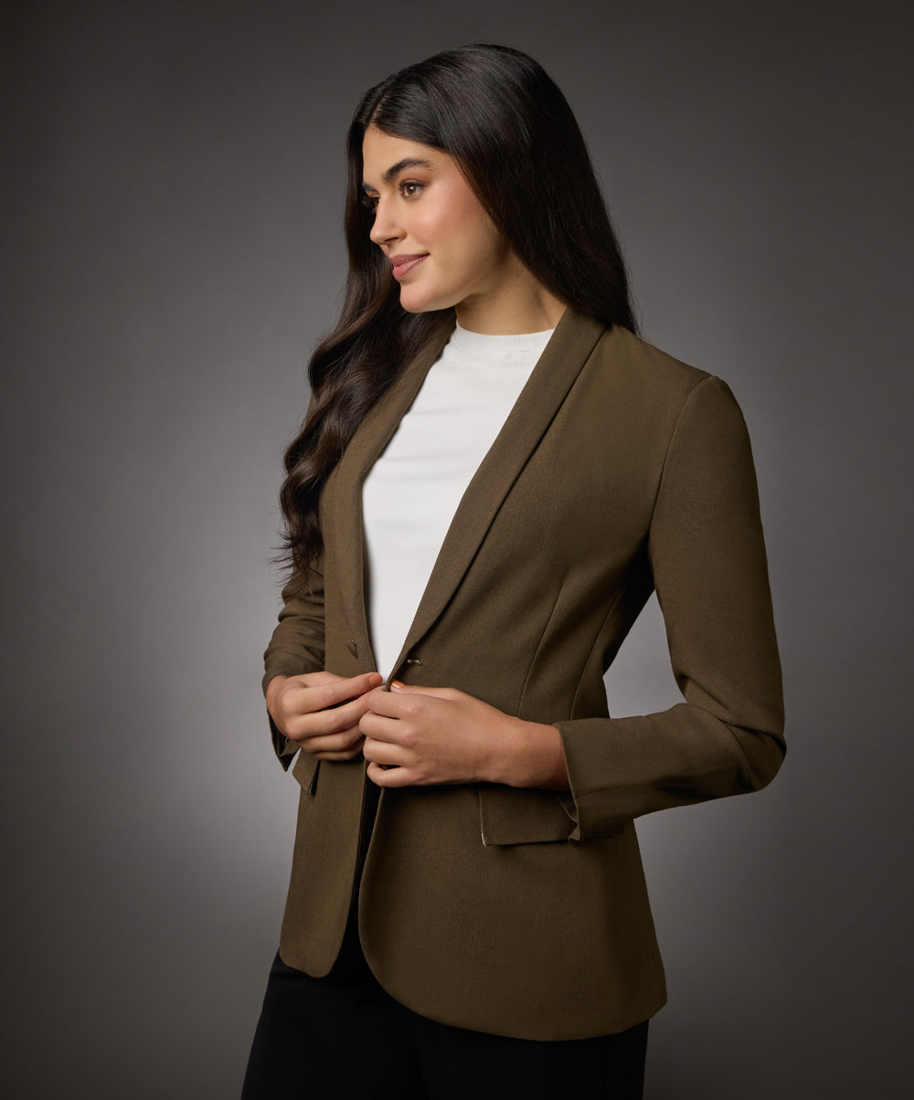 Long Sleeve Formal Blazer With Pockets-Brown