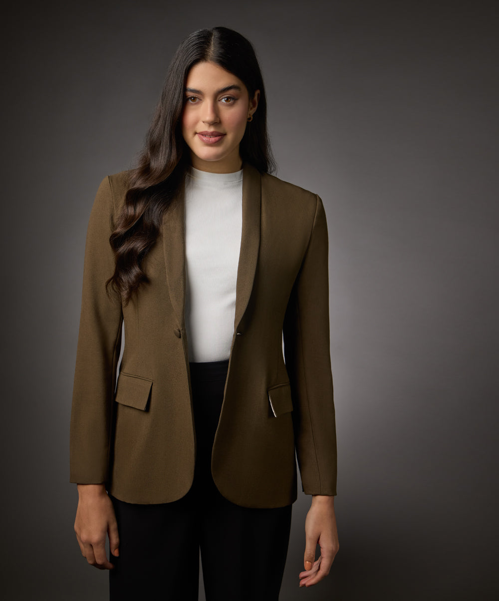 Long Sleeve Formal Blazer With Pockets-Brown