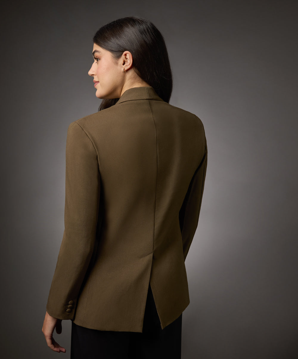 Long Sleeve Formal Blazer With Pockets-Brown