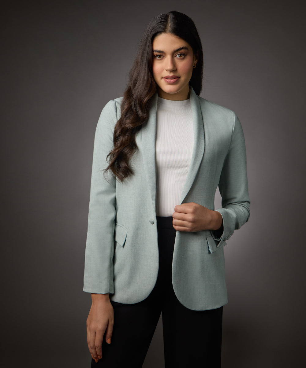 Long Sleeve Formal Blazer With Pockets -Light Blue