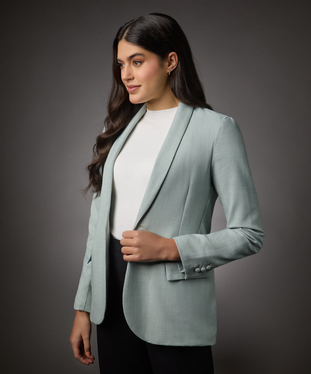 Long Sleeve Formal Blazer With Pockets -Light Blue