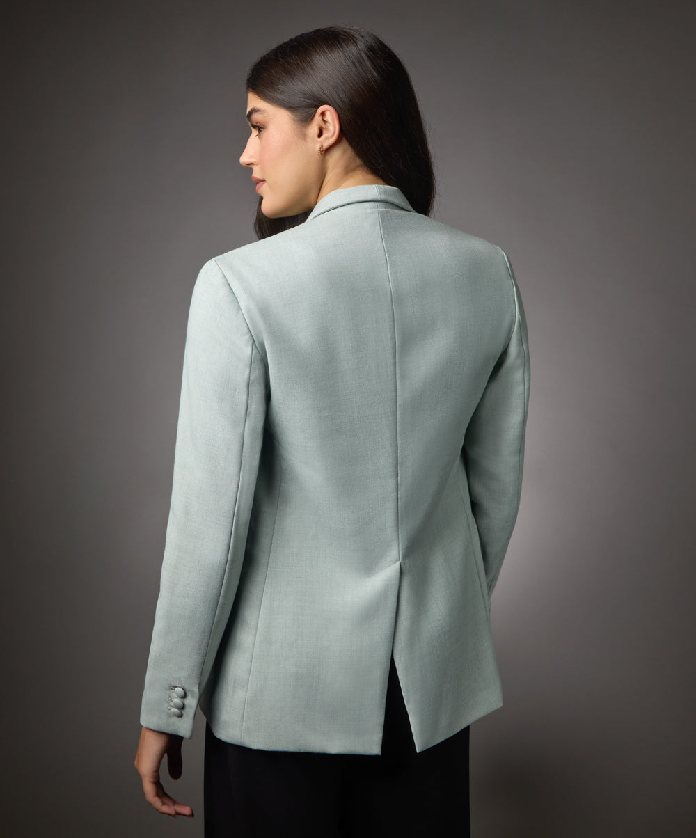 Long Sleeve Formal Blazer With Pockets -Light Blue