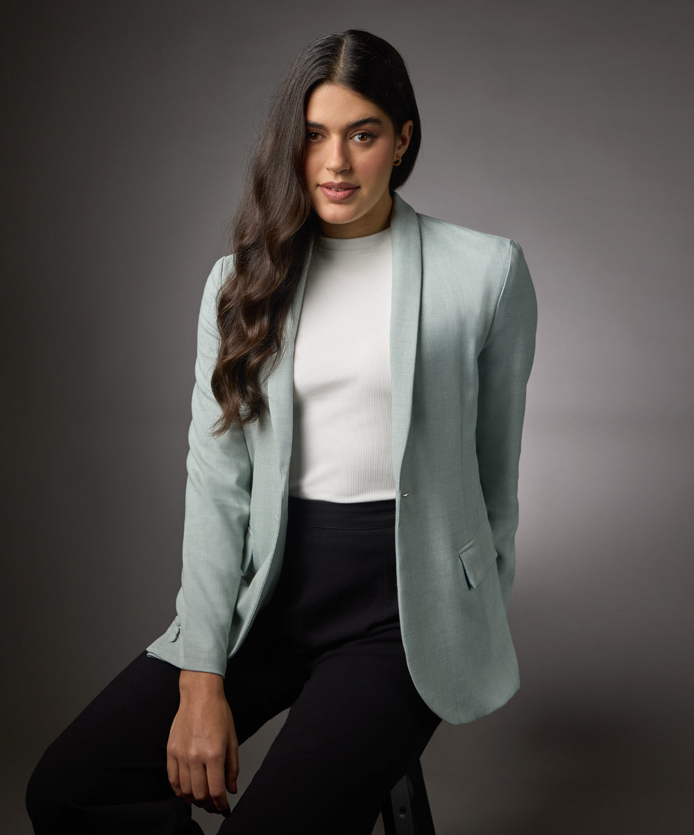 Long Sleeve Formal Blazer With Pockets -Light Blue