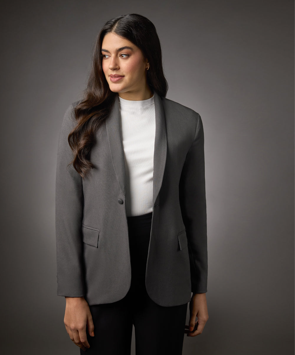 Long Sleeve Formal Blazer With Pockets- Dark Grey