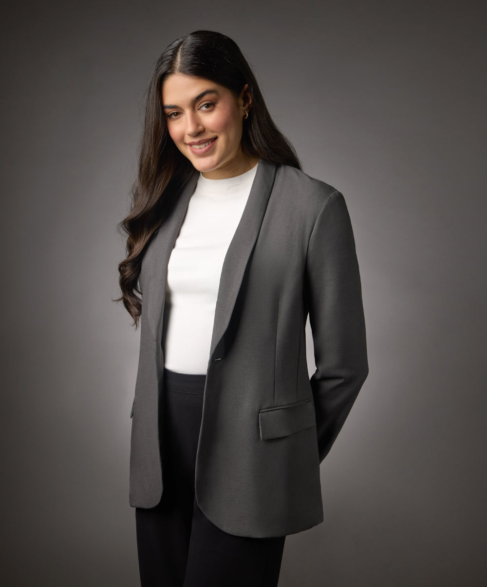 Long Sleeve Formal Blazer With Pockets- Dark Grey