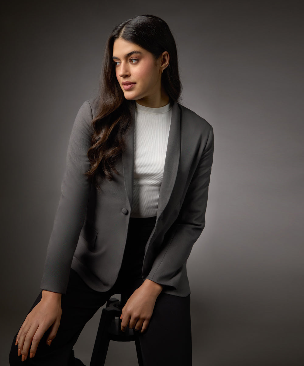 Long Sleeve Formal Blazer With Pockets- Dark Grey