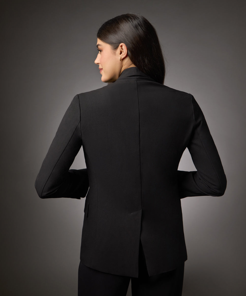 Long Sleeve Formal Blazer With Pockets-Black