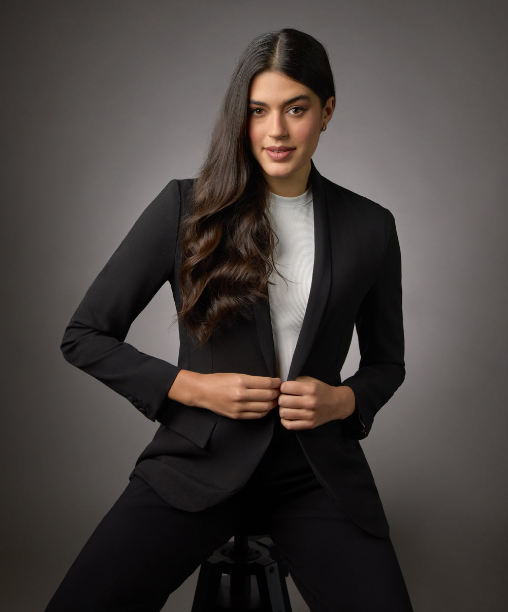 Long Sleeve Formal Blazer With Pockets-Black