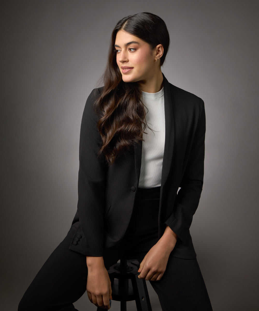 Long Sleeve Formal Blazer With Pockets-Black