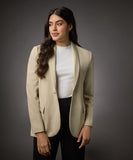 Long Sleeve Formal Blazer With Pockets-Beige